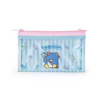 《Sanrio》山姆企鵝透明PVC雙拉鍊扁平筆袋(清涼冰淇淋)