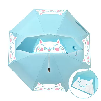 日本設計-超強抗UV!可愛貓咪笑顏遇水變色輕量自拍晴雨傘 - 清透藍
