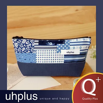 uhplus Q-plus寬底筆袋-香草田園(藍)