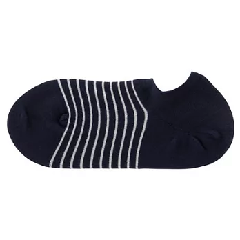 [MUJI無印良品]女有機棉混高密織橫紋淺口直角襪23~25cm深藍