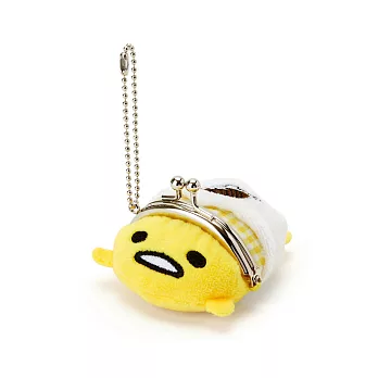 《Sanrio》蛋黃哥趴趴玩偶造型珠扣式迷你零錢包附鍊(格子小魚醬油)