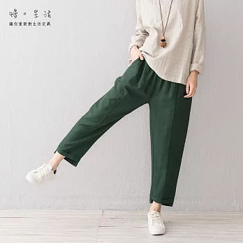 【慢。生活】設計褲管直筒棉麻褲-F　FREE松花綠