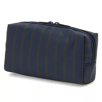 [MUJI無印良品]聚酯纖維寬口迷你化妝包/深藍x棕.約8x13.5x4.5cm