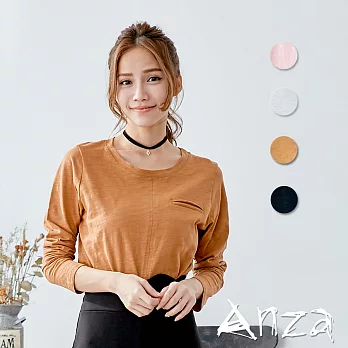 【AnZa】竹節棉圓領長袖上衣 (4色)FREE棕色