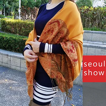 seoul show首爾秀 曼荼羅-瓏月 棉質編織圍巾大披肩金秋黃