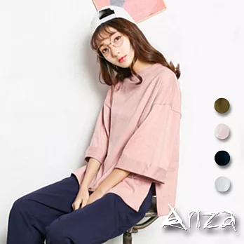 【AnZa】圓領後長五分寬袖上衣(4色)FREE粉色