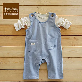 【Azure Canvas藍天畫布】100%有機棉 嬰兒背心連身長褲-灰藍色65灰藍