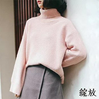 【綻放】純色清新高領套頭毛衣-共5色-81040(F可選)F淡粉色