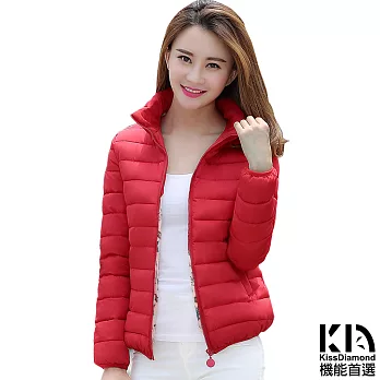 【KISSDIAMOND】高科技極暖抗寒羽絨棉修身外套(立領/保暖/大口袋/修身顯瘦/防風袖口/女款6色 XL-4XL可選)XL大紅