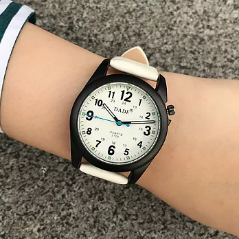 Kitch 奇趣設計 復古設計 文青好學生24hr數字錶面皮帶手錶/36mm - 3款 白錶面白錶帶