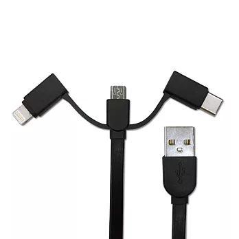 【SHOWHAN】Lightning/Micro USB/Type-C 三合一2.4A充電數據線1M黑色