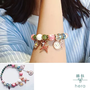 【Hera】赫拉 小清新天然石粉晶小鹿珍珠皇冠鑽石串珠手鍊手串(綠色系)