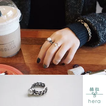 【Hera】赫拉 925純銀鍊條鑲天然珍珠戒指銀色