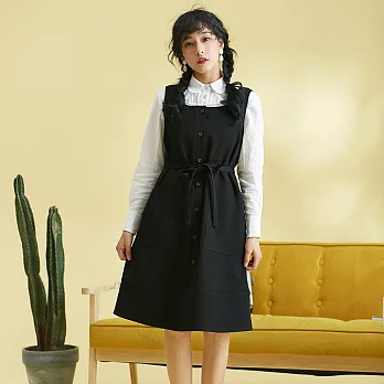 安妮陳｜重返20歲｜原創設計韓版中長收腰背心裙-S-L　M黑色