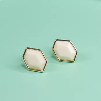Kitch 奇趣設計 金邊復古六角耳環/耳針 - 3色白色