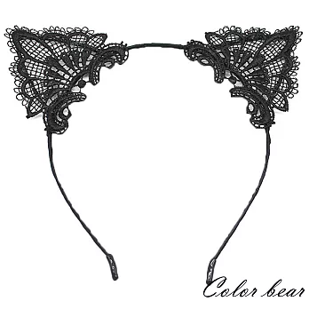【卡樂熊】俏皮蕾絲貓耳造型髮箍-黑色