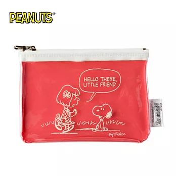 【日本正版授權】史努比 防潑水 小型收納袋 零錢包/卡片包 Snoopy PEANUTS -紅色款