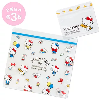 《Sanrio》HELLO KITTY可愛透明PP夾鍊袋組-一組6個入(手繪麵包)