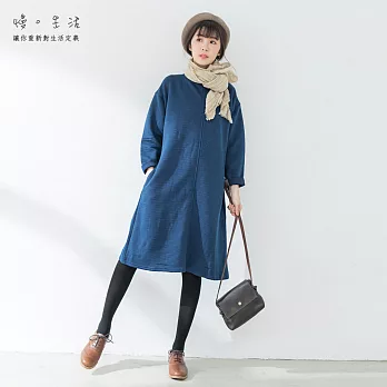 【慢。生活】包芯棉條紋修身連身裙-M-XL　M藍色