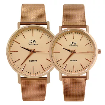 Daniel Wang DW-3192 時尚簡約氣質玫色指針優雅米蘭針織鐵帶錶 - 玫帶玫面 大型