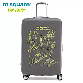 m square 加厚款李箱套-世界風情28吋灰色