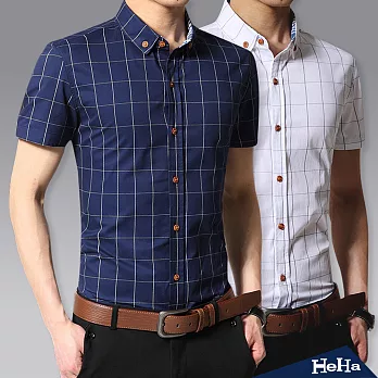 【mini嚴選】襯衫 棉質格紋短袖襯衫 三色(M-4XL可選)2XL（藍色）