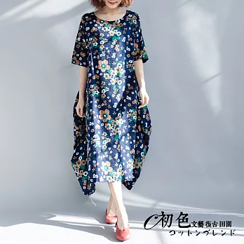 【初色】舒適寬鬆印花連衣裙-共2色-91348(F可選)F藍底花