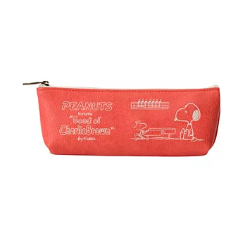 《sun-star》SNOOPY美式生活系列PU皮質刺繡鑲飾筆袋(紅)