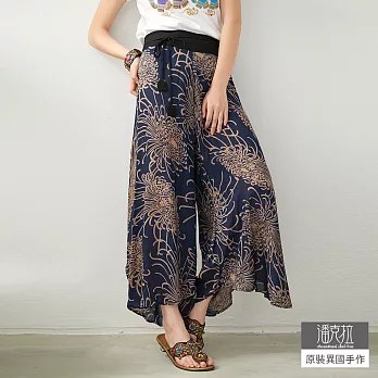 【潘克拉】煙火花綁帶八角褲-F TM252　FREE深藍