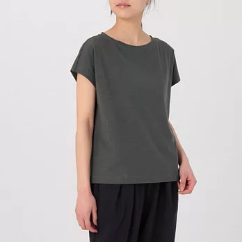 [MUJI無印良品]女有機棉節紗法式袖T恤XL墨灰