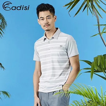 ADISI 男短袖COOLMAX沁涼條紋休閒POLO衫AL1811051 (M~2XL) / 微冰涼感、輕薄柔軟、透氣、易洗快乾M淺灰