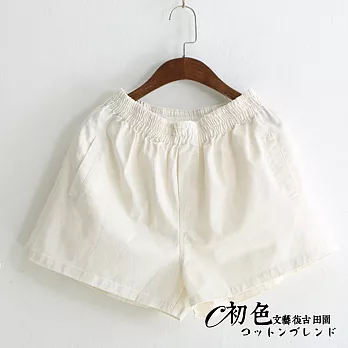 【初色】時尚高腰斜紋純色短褲-共2色-91619(M/L可選)M白色