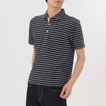 [MUJI無印良品]男有機棉橫紋節紗POLO衫XL暗藍