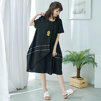 【慢。生活】雙層設計撞色連身裙-F 50812　FREE黑色