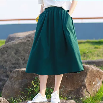 【A.Cheter】日系文藝棉麻寬鬆中長裙102515FREE綠