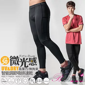 BeautyFocus(男款)R&P吸排速乾機能運動健身褲7217黑色織線-XL