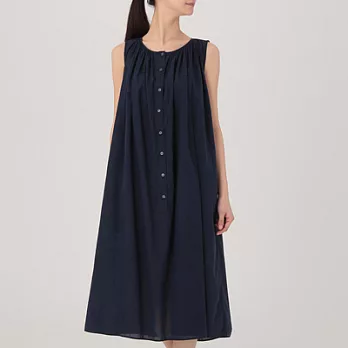 [MUJI無印良品]女有機棉楊柳織無袖洋裝L深藍