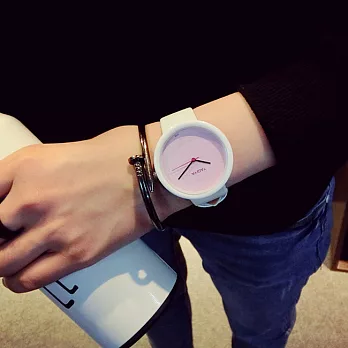 Watch-123 對面女孩-淡彩簡約三針設計底紋手錶 (4色任選)粉紅