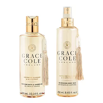 【英國香氛世家 Grace Cole】自信迷人美肌組(香氛噴霧250ml+沐浴露300ml)杏桃花與葡萄柚