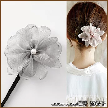 『坂井.亞希子』珍珠花朵造型丸子頭盤髮造型編髮器 -灰色