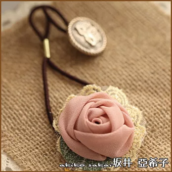 『坂井.亞希子』手作布藝蕾絲絹紗葉子玫瑰花朵髮圈 -豆沙粉