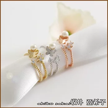 『坂井.亞希子』日系可愛蝴蝶珍珠造型開口戒 -白金色