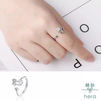 【Hera】赫拉 鑲鑽可愛萌貓開口戒指銀色
