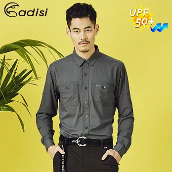 ADISI 男彈性吸排抗UV長袖襯衫AL1811107 (M-2XL) / 防曬、UPF 50+、微彈輕薄、排汗快乾M深灰