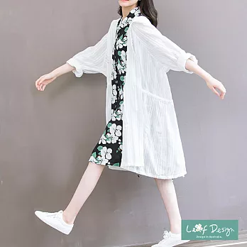 【LEAF DESIGN】韓系百搭修飾棉麻遮陽長罩衫外套M白