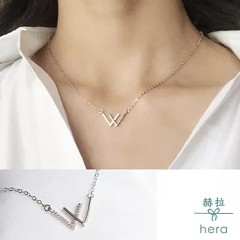 【Hera】赫拉 925純銀雙V微鑲鋯石項鍊銀色