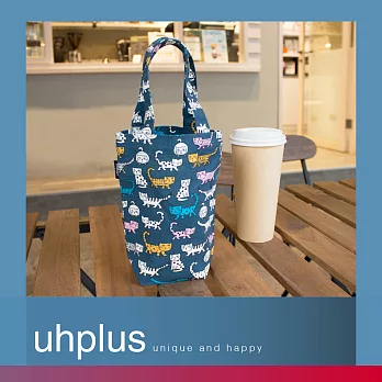 uhplus Love Life 隨行環保飲料袋(長版)-貓咪同樂會(深藍)