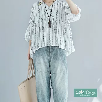 【LEAF DESIGN】韓系寬鬆感棉麻傘擺修飾上衣XL白