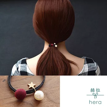 【Hera】赫拉 小清新絨球珍珠星星髮圈-3色紅色