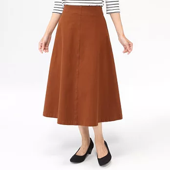 [MUJI無印良品]女有機棉縱橫彈性綾織舒適寬擺裙XL磚紅
